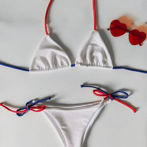 Red White and Blue Ribbed Bikini- Classic Tie Bikini Set - Fourth of July Swimsuit- Women's Swimwear