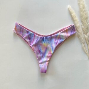 Cheeky Bikini Bottom - Pastel Pink and Tie Dye Handmade Bikini- Reversible Swim Bottoms- Women&#39;s Swimwear
