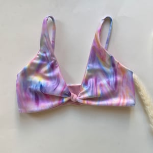 Reversible Pastel Pink and Tie Dye Bikini Top- Center Knot Swimwear Top - Handmade Women's Swimwear- Classic Bikini