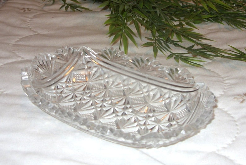 Depression Glass, EAPG Oblong Relish Dish, Antique Glass Side Dish