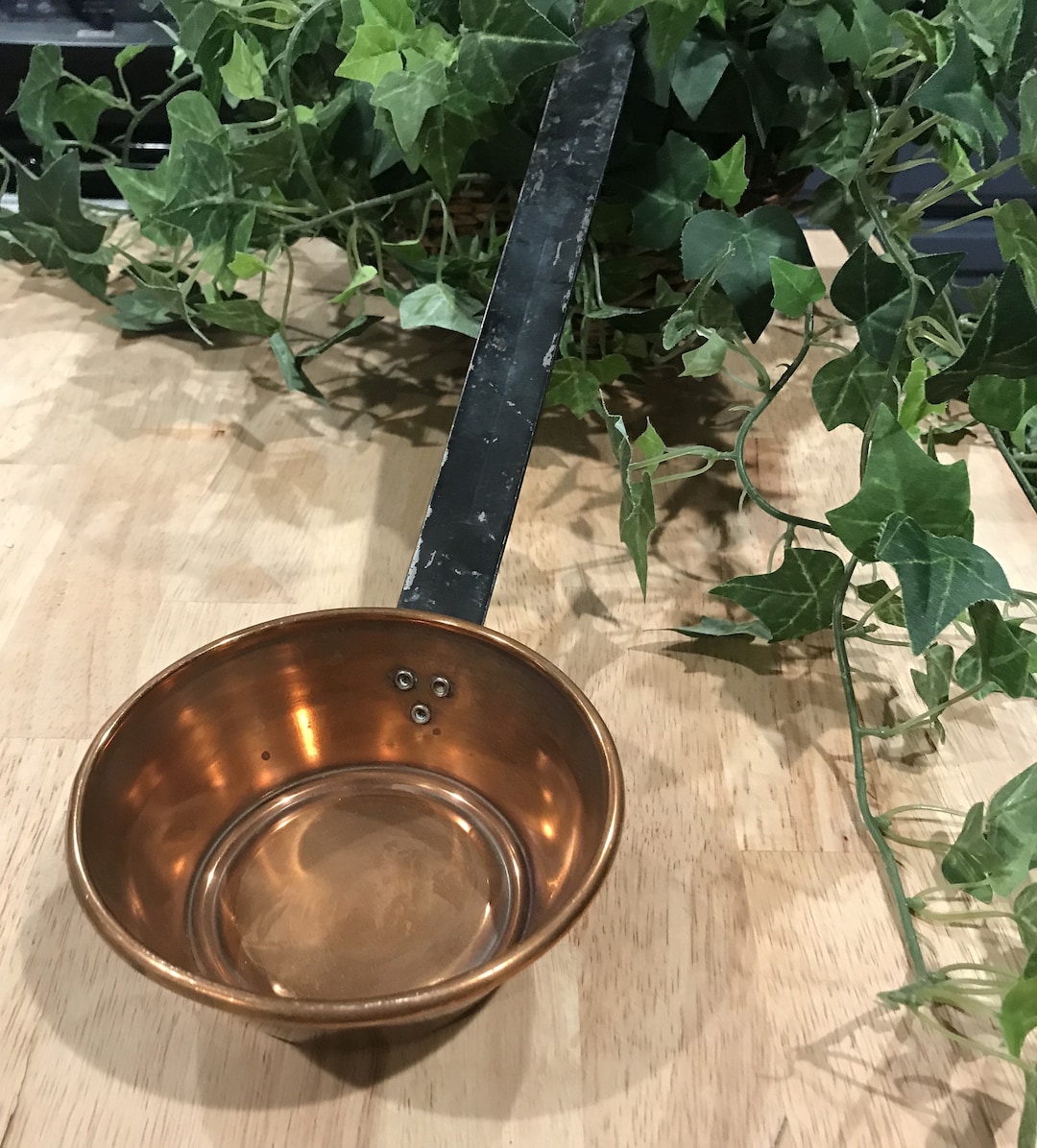 Copper Scoop, Copper and Steel Ladle, European Cottage or Farmhouse