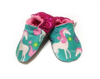 Unicorn Moccasins - Unicorn Baby Shoes - Unicorn Moccs - Unicorn Birthday - Teal &  Pink Crib Shoes - Baby Shower Gift - Pink Glitter Moccs