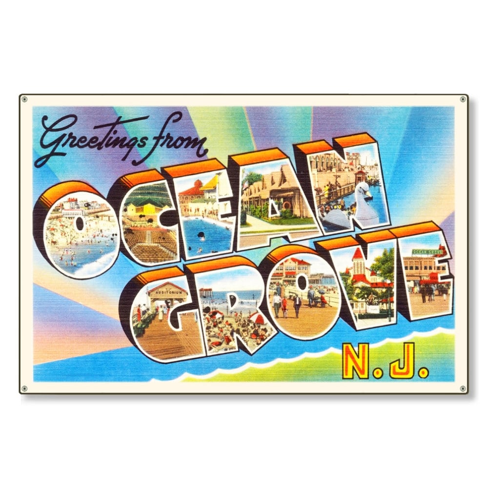 State of New Jersey nj Old Retro Vintage Travel Postcard Reproduction Metal Sign Art Wall Decor STEEL not tin 36x24 FREE SHIPPING