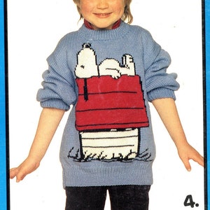 4 Styles - Adults and Children's Peanuts Snoopy Intarsia Pullover Picture Sweater Knitting Pattern  - Instant Download PDF Pattern