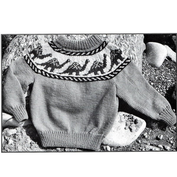 Jeunes garçons filles Fairaisle Dinosaur Pullover Sweater Knitting Pattern - Tailles 8 10 12 - Téléchargement instantané PDF Pattern 90s Sweater Pattern,