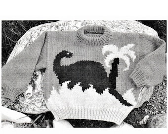 Children's Boys Girls Dinosaur Pullover Sweater Knitting Pattern -  Sizes 4 6 8 10- Instant Download PDF Pattern 90s Sweater Pattern,