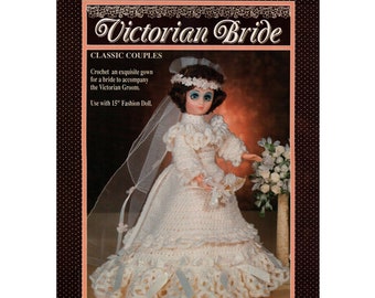 Victorian Bride Crochet Wedding Gown Pattern for 15" Fashion  Doll - Instant Download PDF Pattern