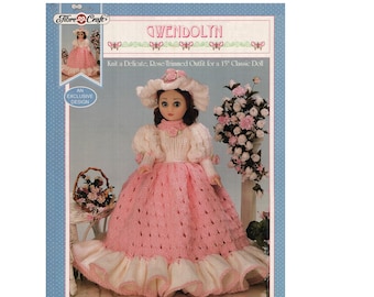 Gwendolyn  Rose Trimmed Knit Dress  and Hat Pattern for 15" Classic Doll - Instant Download PDF Pattern