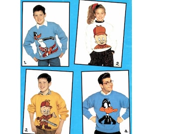 Adults and Children's Daffy Duck and Elmer Fudd Cartoon Intarsia Pullover Picture Sweater Knitting Pattern  - Instant Download PDF Pattern