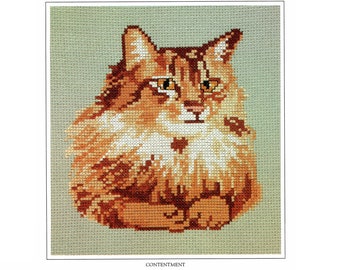 Counted Cross Stitch Content Cat  Pattern - Instant Download PDF Pattern - Cat Cross Stitch Pattern