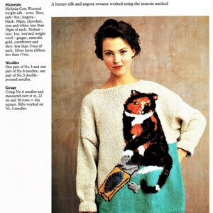 80s Cat and Sardines Pullover Sweater Knitting Pattern One Size Instant Download PDF Pattern image 4