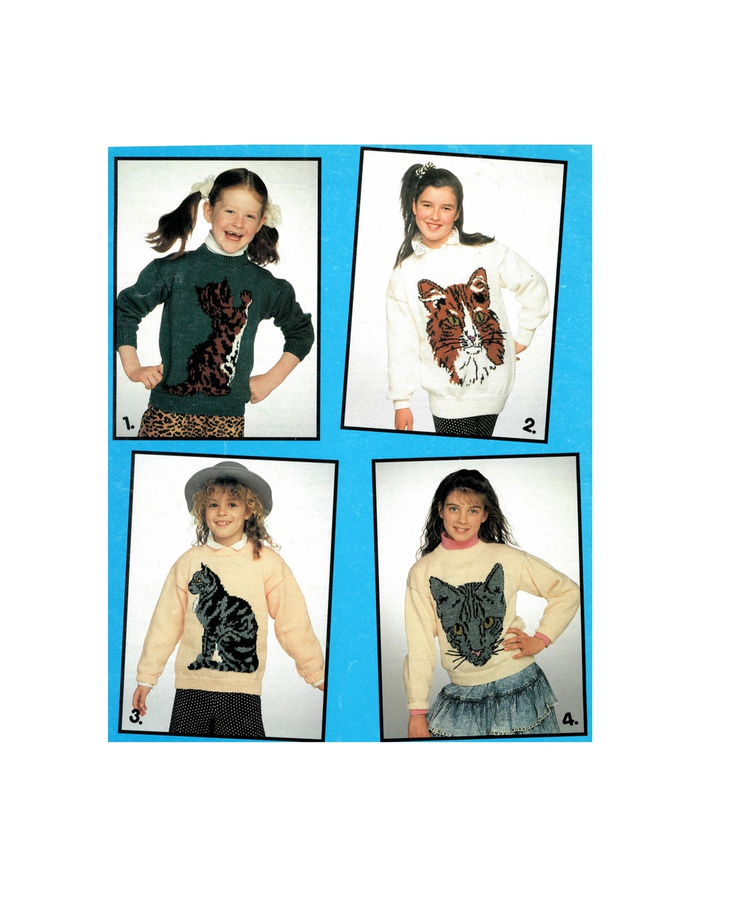 Adults and Children's Cat Intarsia Pullover Picture Sweater Knitting