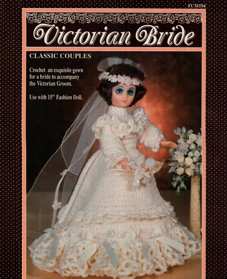 Victorian Bride Crochet Wedding Gown Pattern for 15 Fashion Doll Instant Download PDF Pattern image 2