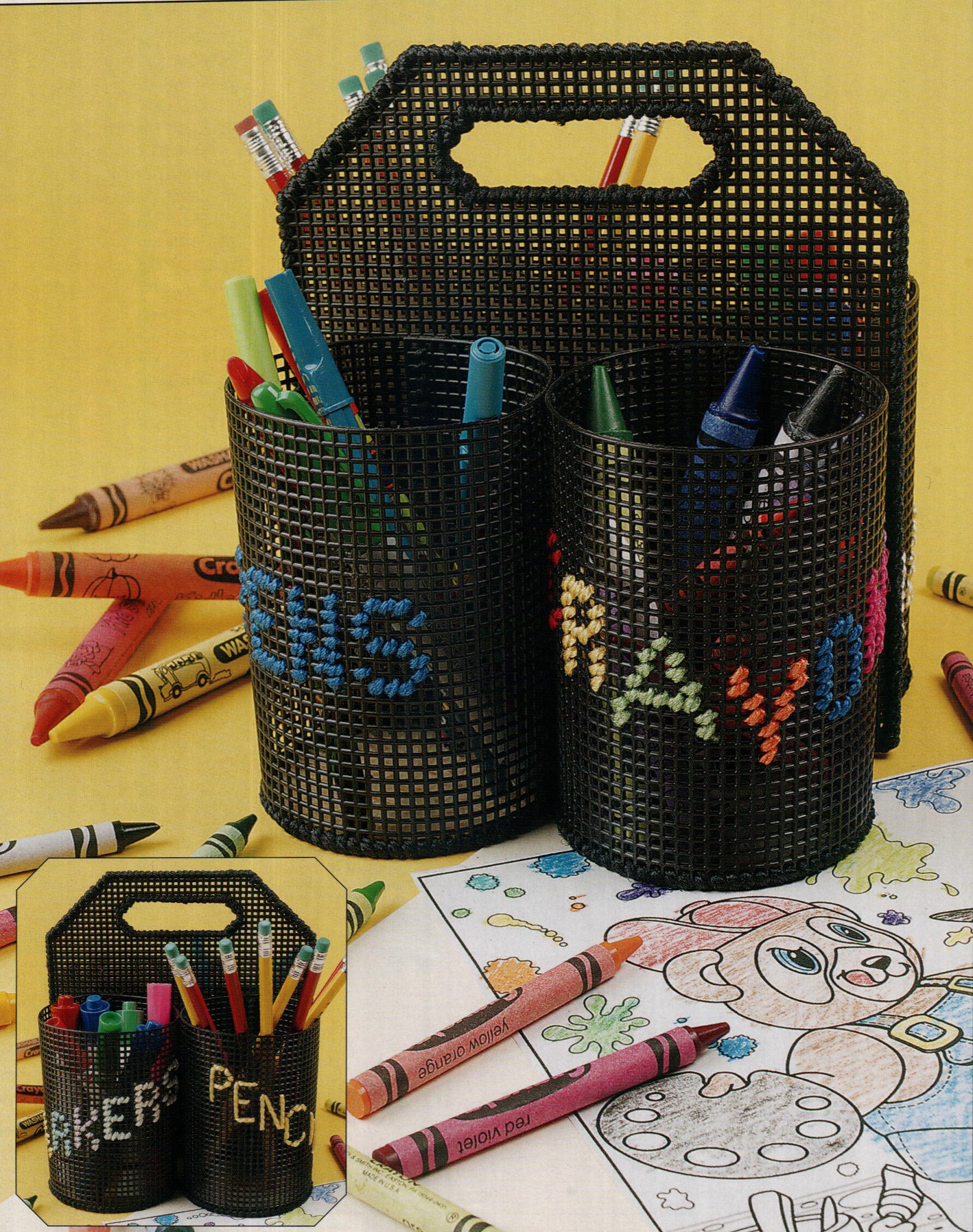 Plastic Canvas Art Caddy Kids Crayon Marker Pencils Organizer Etsy