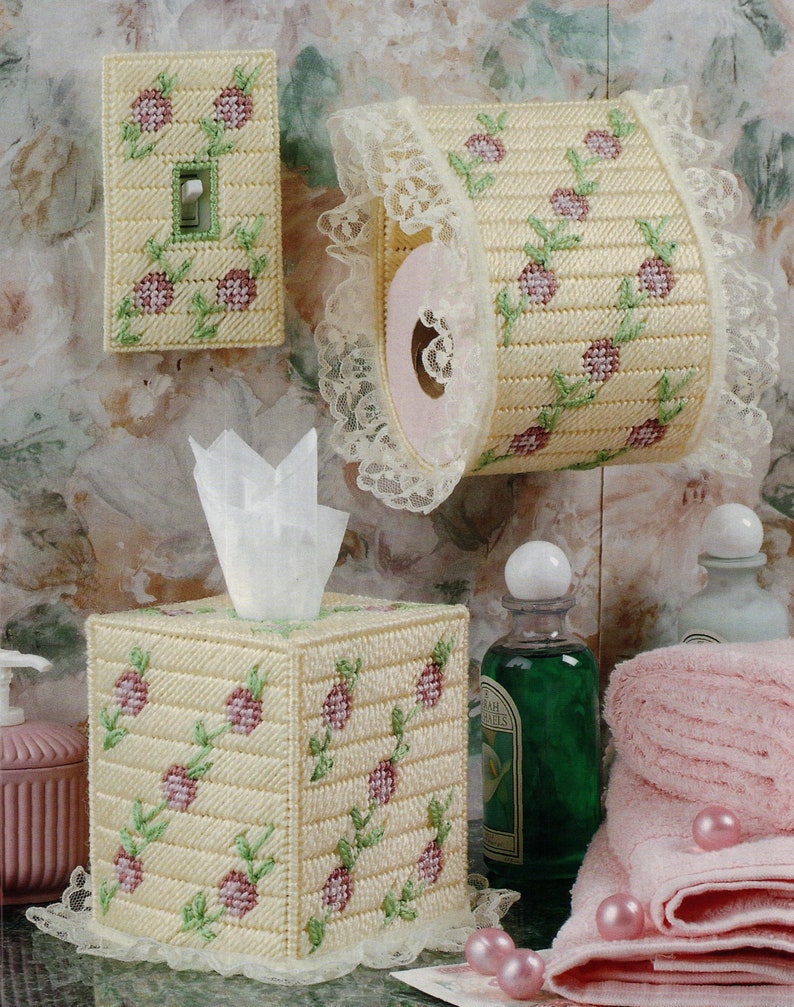 Plastic Canvas Floral Tissue Box Cover Toilet Paper Holder Etsy