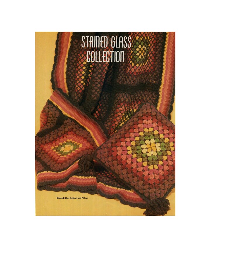 Vintage 80s Stained Glass Crochet Afghan and Pillow Pattern Instant
