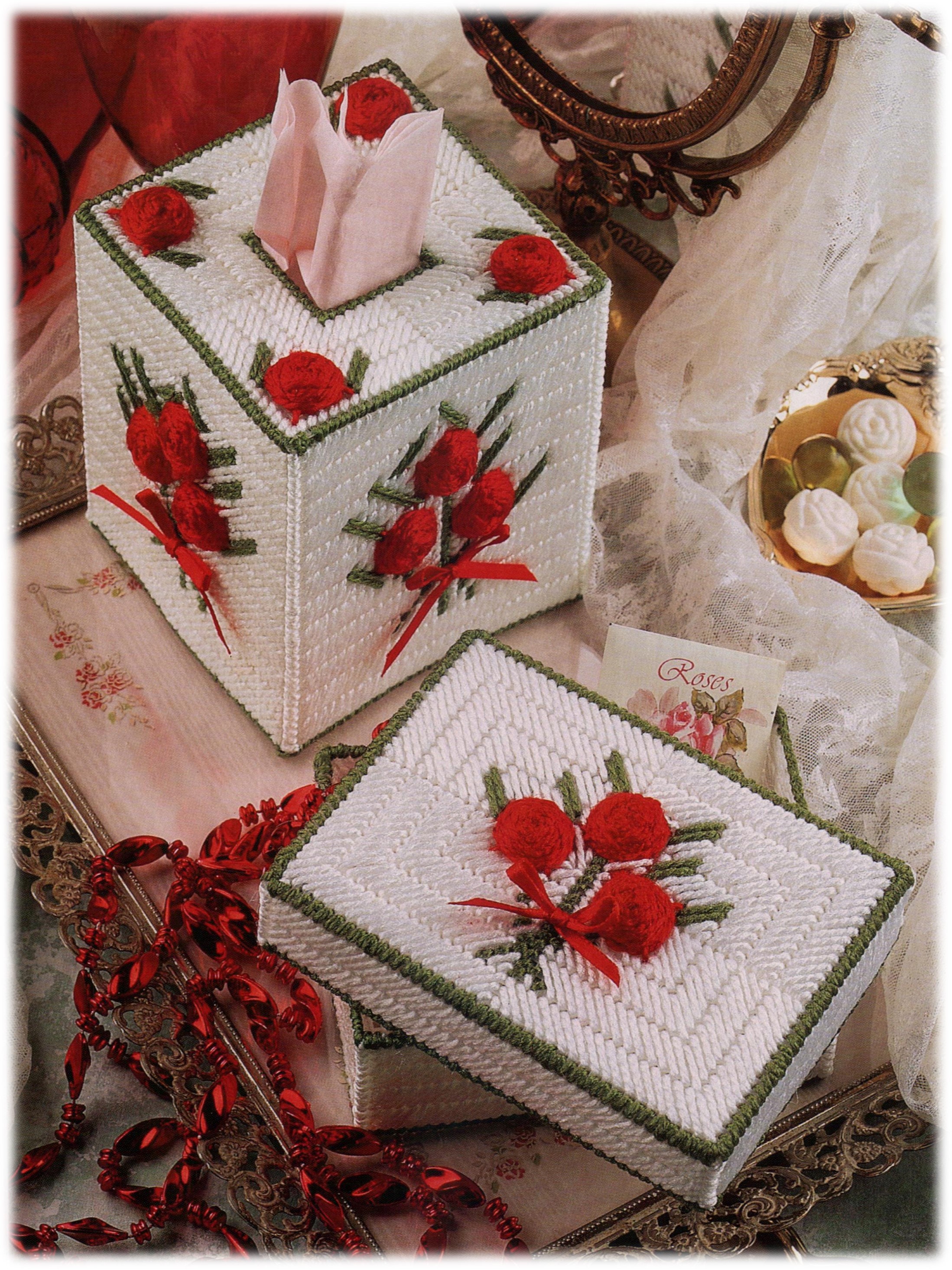 Plastic Canvas Rose Tissue Box Cover and Trinket Box Pattern Etsy