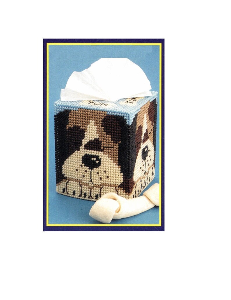 Plastic Canvas Sleeping Dog Tissue Box Cover Pattern PDF Plastic Canvas