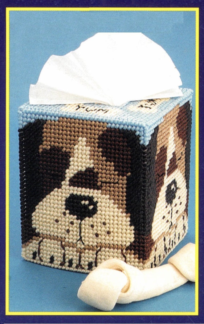 Plastic Canvas Sleeping Dog Tissue Box Cover Pattern PDF Plastic Canvas