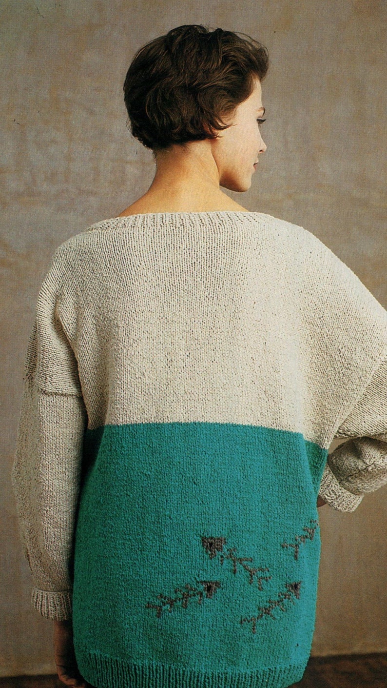 80s Cat and Sardines Pullover Sweater Knitting Pattern One Size Instant Download PDF Pattern image 2