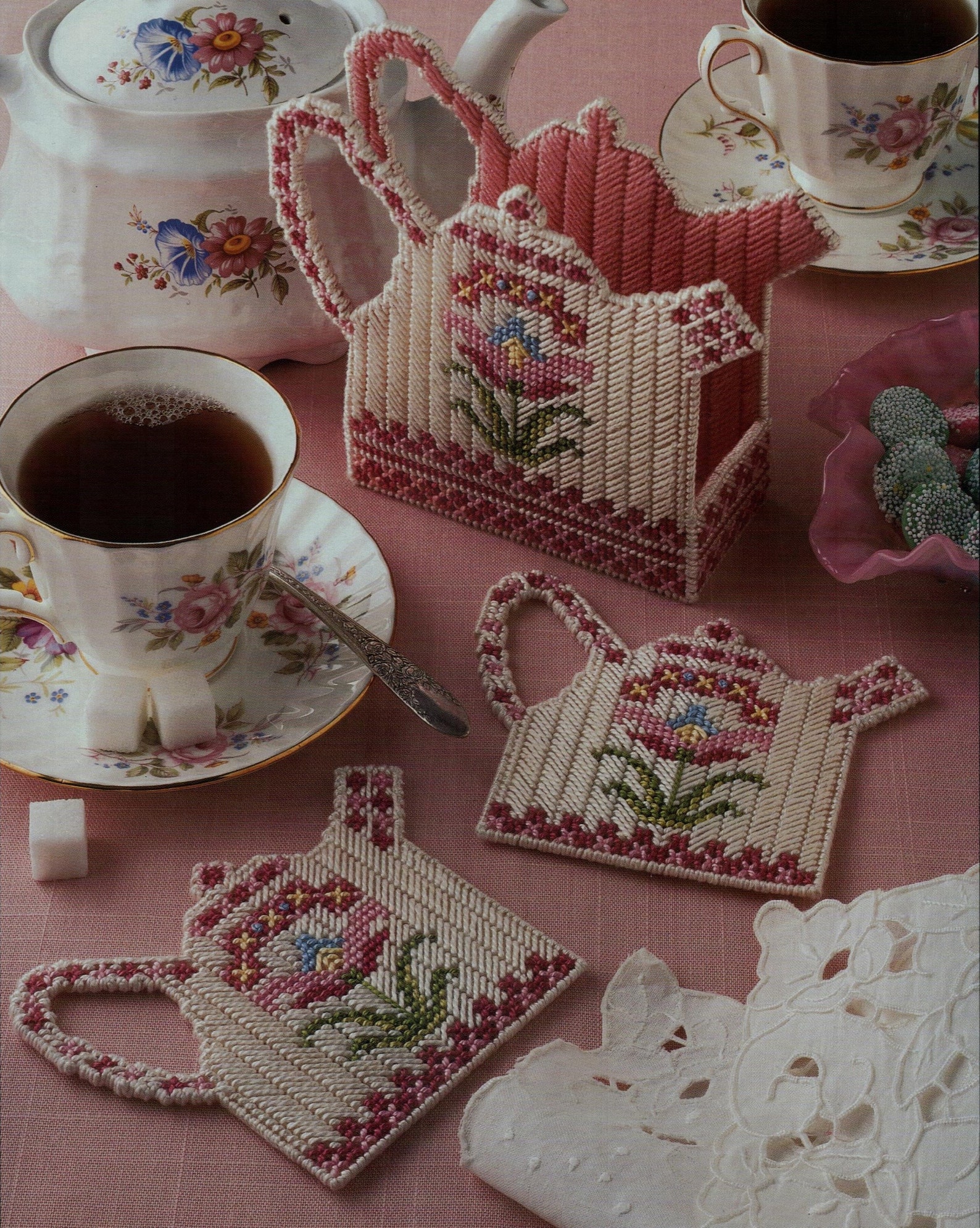 Teapot Coaster Set Plastic Canvas Floral Teapot Coaster Etsy