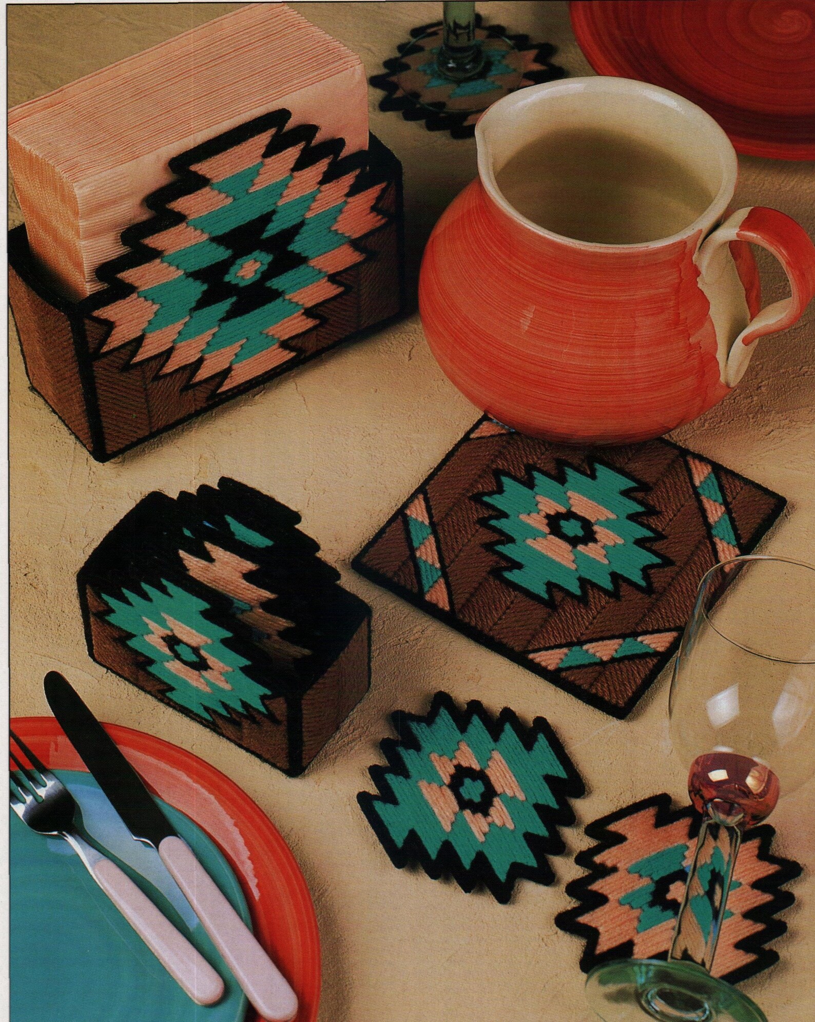 Southwest Feathers Napkin Holder Coasters and Pitcher Pad Etsy