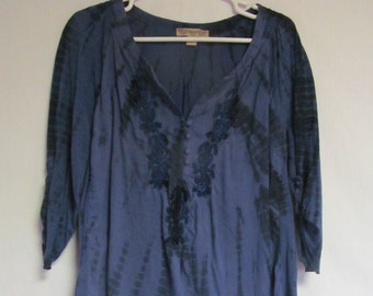 Boho Tie Dye Shirt America Blue Made in India Blue Blouse India Clothing sz L Oversize Blouse Tie Die Blouse Sz L womens Tie Die Shirt