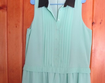 Mint Green Black Blouse Sexy Tops 90s Retro Tops Sleeveless Mint Green Blouses sz L Womens Green Blouses Light Green Flowy Blouse Large