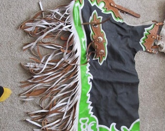 Brown Tooled Leather Cowboy Chaps Fringe Leather Chaps Western Rodeo Chaps Black Leather Chaps Motorcycle Chaps Genuine Leather Riding Gear