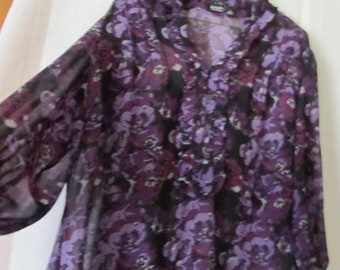 Womens 1x Sheer Blouse Plus sz 1x Loose fitting Blouse Purple Floral Sheer Tops Long Sleeve purple blouse sz 1x Womens Boho blouse