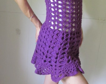 sz s 70s Crochet Dress and Bloomers Boho Chic Trending Clothes Purple Crochet Dress Women Bohemian Festival Clothes Purple Dresses 1970s