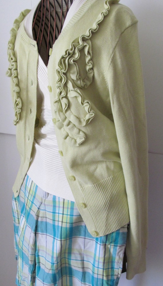 Pastel Green Sweater Vintage Van Heusen Frilly Car