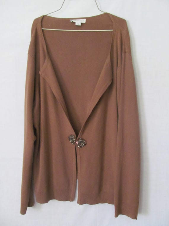 Coldwater Creek Brown Cardigan Sweater sz XL Vint… - image 1