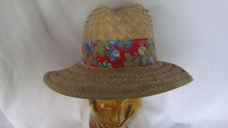 Unisex Summer Hats Straw Hat Fedora Hat Red Floral Print Hat Band Panama Straw Hat Summer Hats Beach Accessories Gardners Hats image 2