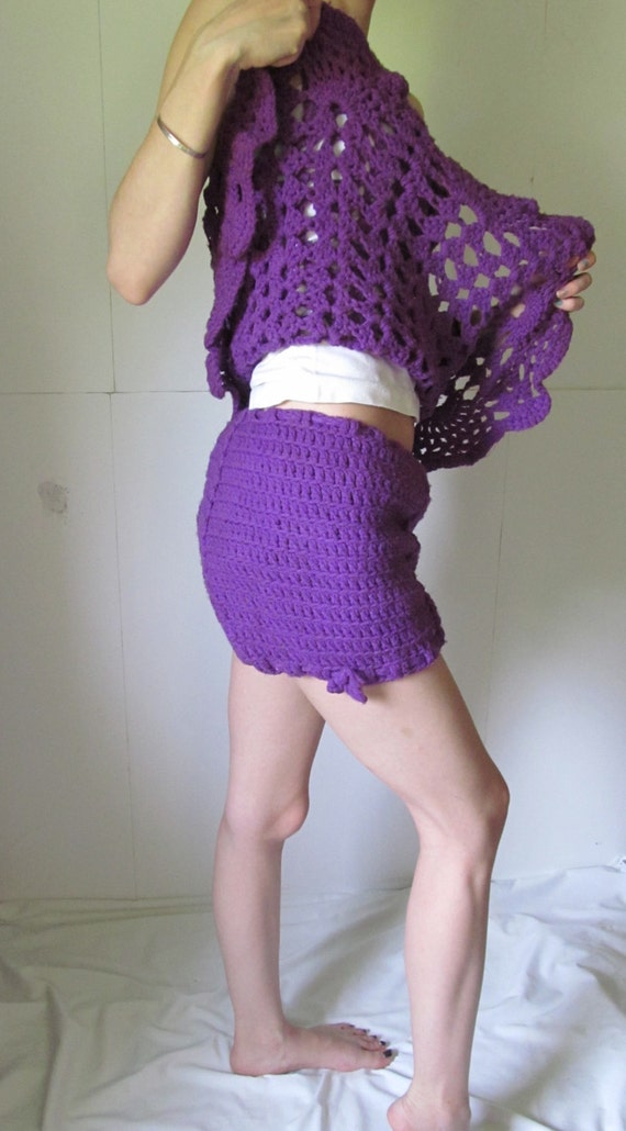 sz s 70s Crochet Dress and Bloomers Boho Chic Tre… - image 2