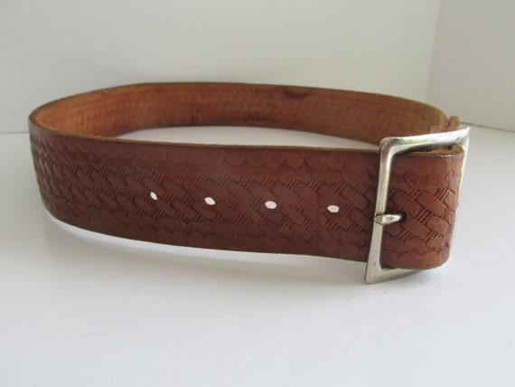 Hand Tooled Brown Leather Belt Master Mechanic Bel