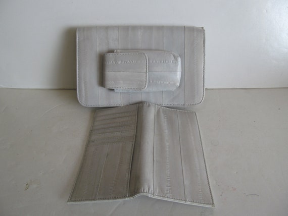 Eel Skin Purse Gray Leather Clutch Handbag Design… - image 8
