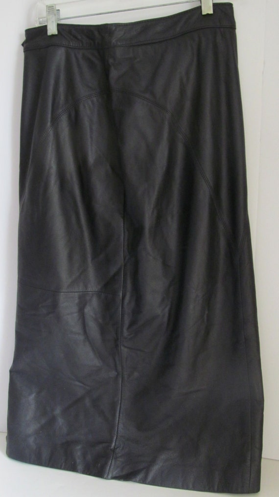 Long Black Leather Skirt womens sz 12 80s Leather… - image 1