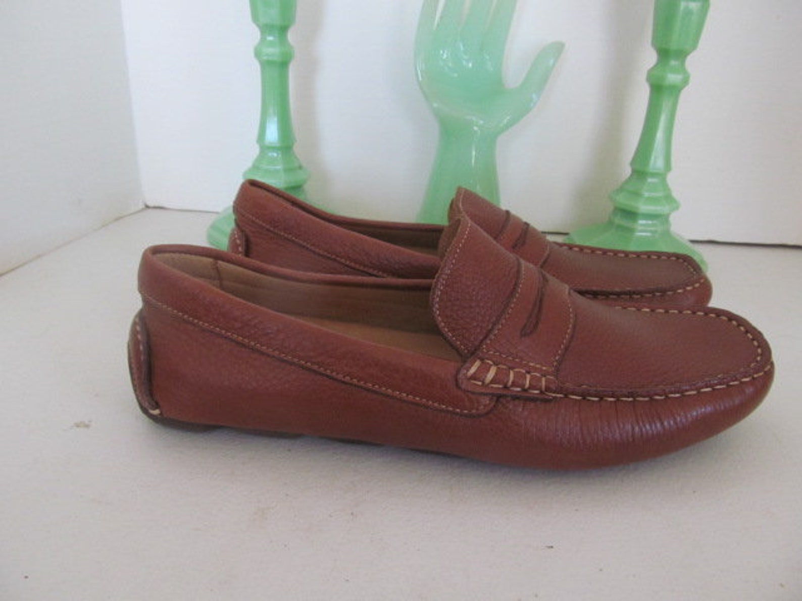 mens brown leather slip on shoes