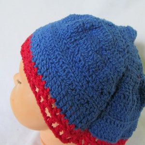 Winter hats Blue Red Baby Tam Hat Vibrant and Bright Beanie Hat Newborn Toddler Crochet Hat Childrens Crochet Hat Bohemian Baby Hats Slouchy image 3