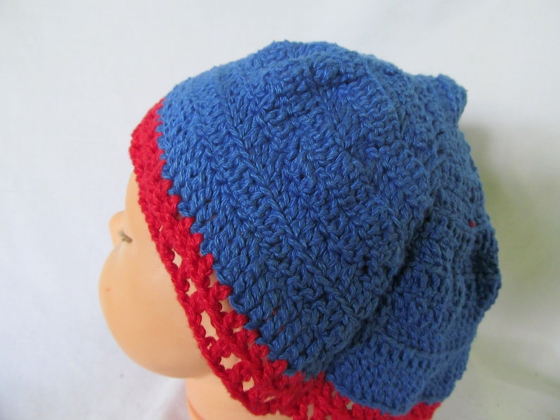 Winter hats Blue Red Baby Tam Hat Vibrant and Bright Beanie Hat Newborn Toddler Crochet Hat Childrens Crochet Hat Bohemian Baby Hats Slouchy image 3