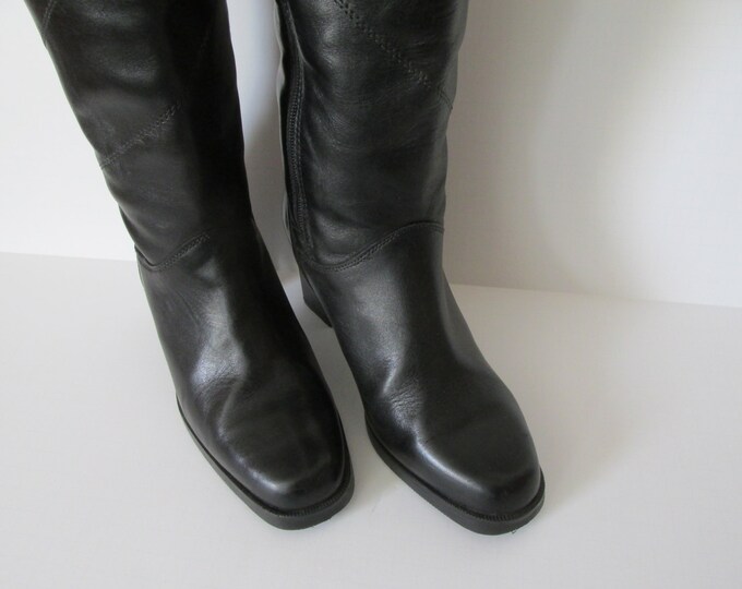 Black Leather High Boots Womens Sz 6 College Boots Black Leather Boots
