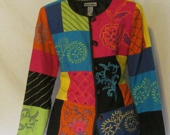 Bohemian Embroidered Blazer Jacket sz S/M 90s Neon Blazer Jacket light Weight Coat Y2k Embroidered Clothing Made in India Clothing Boho