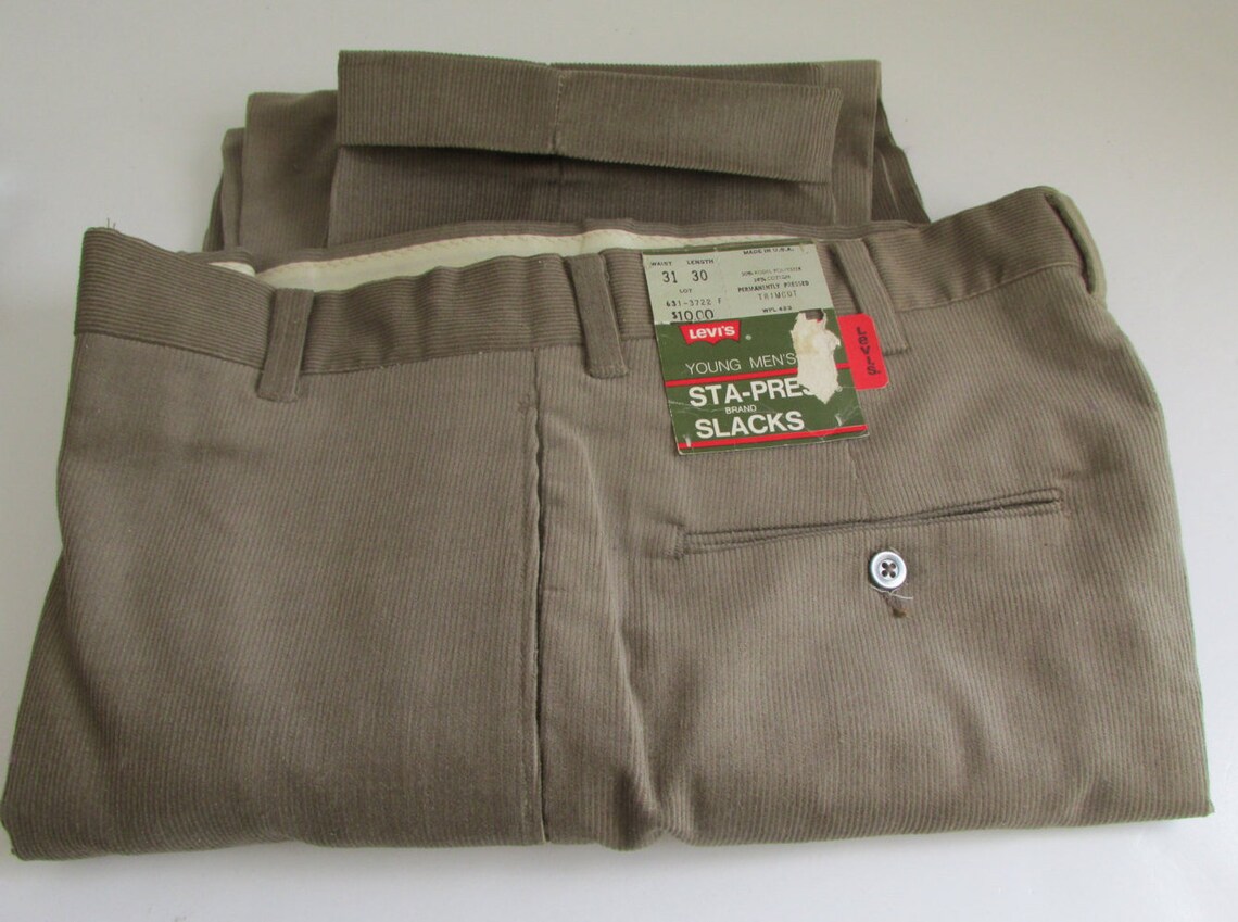 1970s Levi Strauss Corduroy Jeans Levis Pants 31x30 Levi Strauss Vintage Levis Corduroy Slacks NOS New with Tags Young Mens Levis Slacks, foto 1 di 3