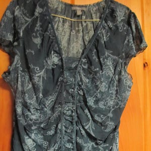 Sheer Blue Rouched Blouse Plus sz XL Womans Blouse Short Sleeve Blouses sz 1 XL Plus Size Womens Sheer tops Apt 9 tops sz XL short sleeve