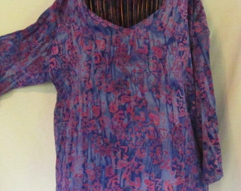 Boho Top Splash Of Pink Purple Lilac Blouse Womens sz L India Style Blouse Psychedelic Blouse Purple Blouse Boho Tops sz L Pink blouse