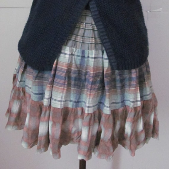 School Girl Plaid Skirt Green Blue Copper Flannel Plaid Skirt Limited Jeans sz M skirt 90s Grunge NOS Deadstock Trending Items