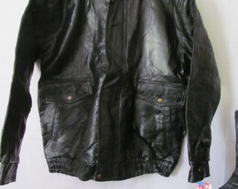 Vintage Black Leather Jacket sz L XL NOS Leather Jacket Motorcycle Jacket Riding Gear Genuine Leather Jacket Tag Large Leather Jacket sz L