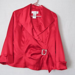Red Valentines Tops Women Sexy Cleavage Blouse Red Satin Blouse Womans sz 12 blouse Evening Wear J.R. Nites Caliendo Red Blouse Rhinestone