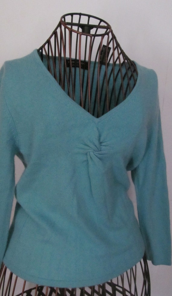 Bust Enhancing 100% Cashmere Sweater Blue Cashmere